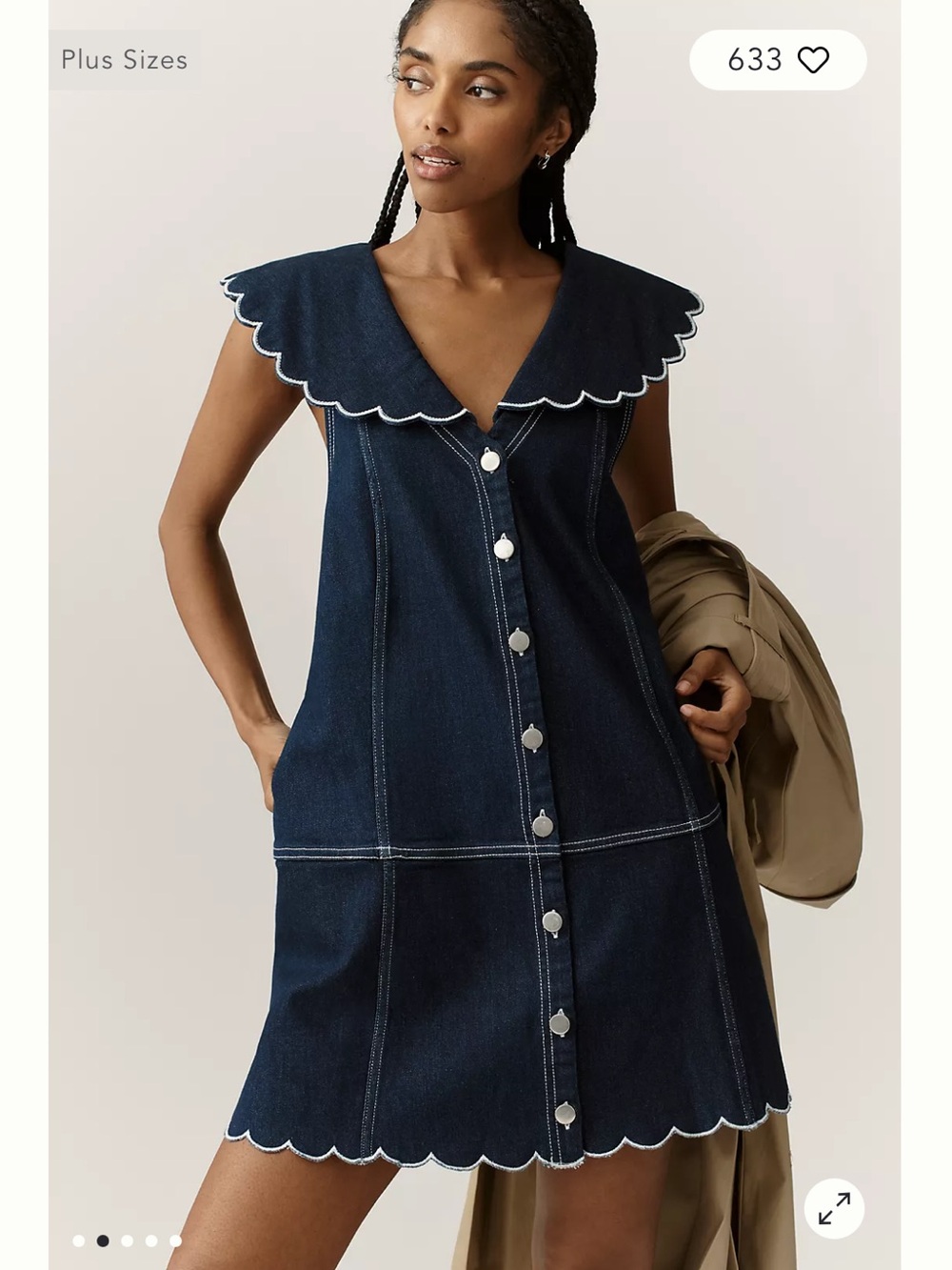 Anthropologie Pilcro Scalloped Denim Buttondown Love Dress Large NWT Nautical - Picture 1 of 15